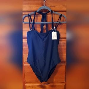 Black one piece halter style womens swimsuit  . Size XL